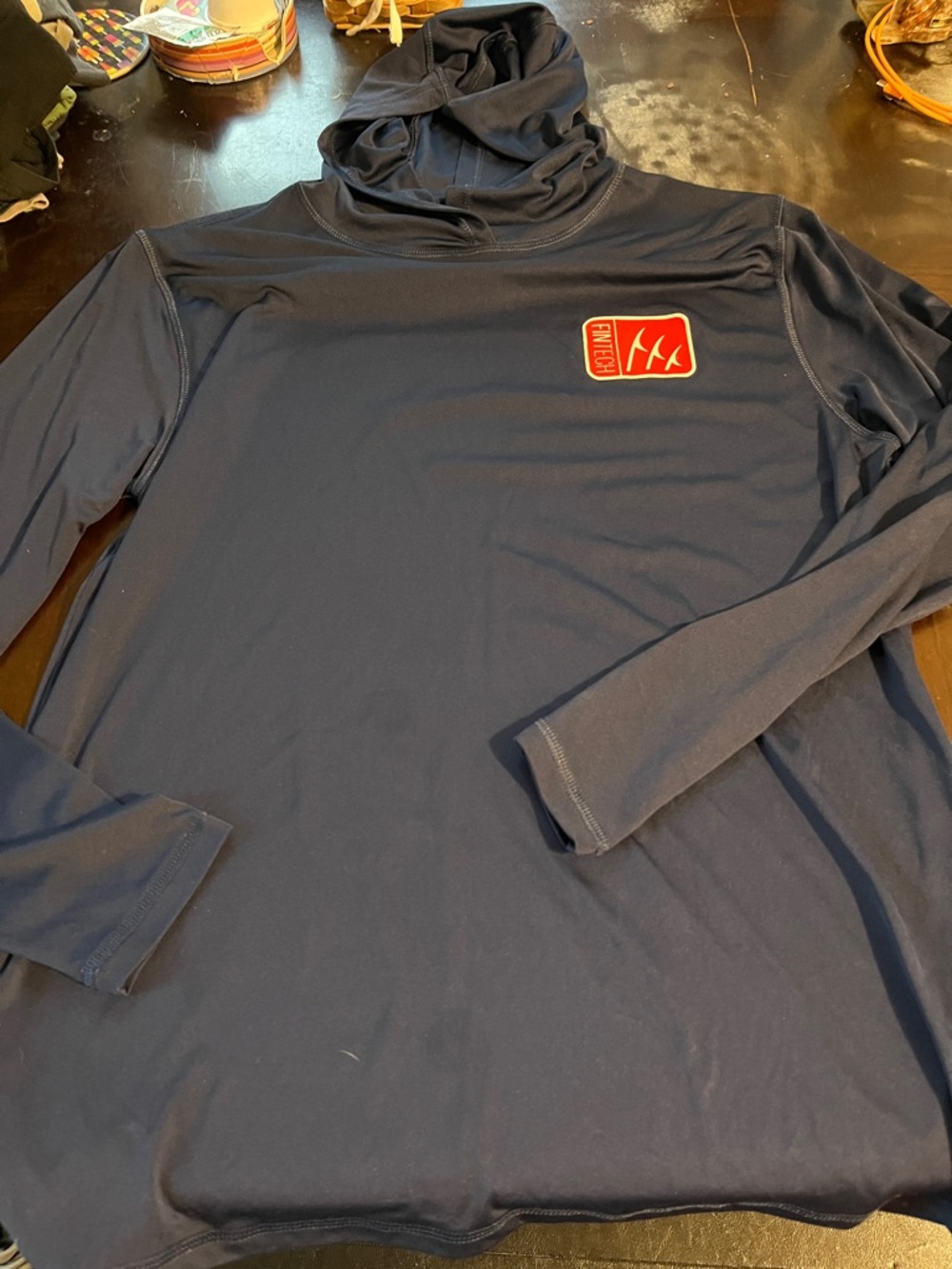 Huk Navy Hooded Performance Shirt with Red Logo